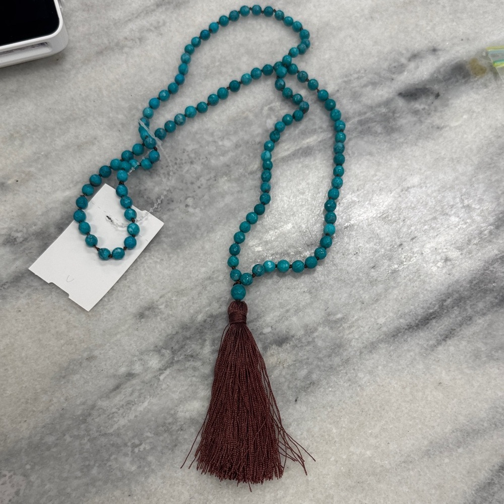 Turquoise Beaded Necklace with Tassel